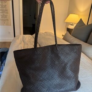 Quince Brown Woven Tote Bag with Leather Handles